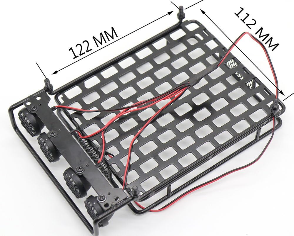 RC 1:10 Roof Luggage Rack LED Light Bar Wrangler Tamiya CC01 SCX10 Axial 515 (Black)