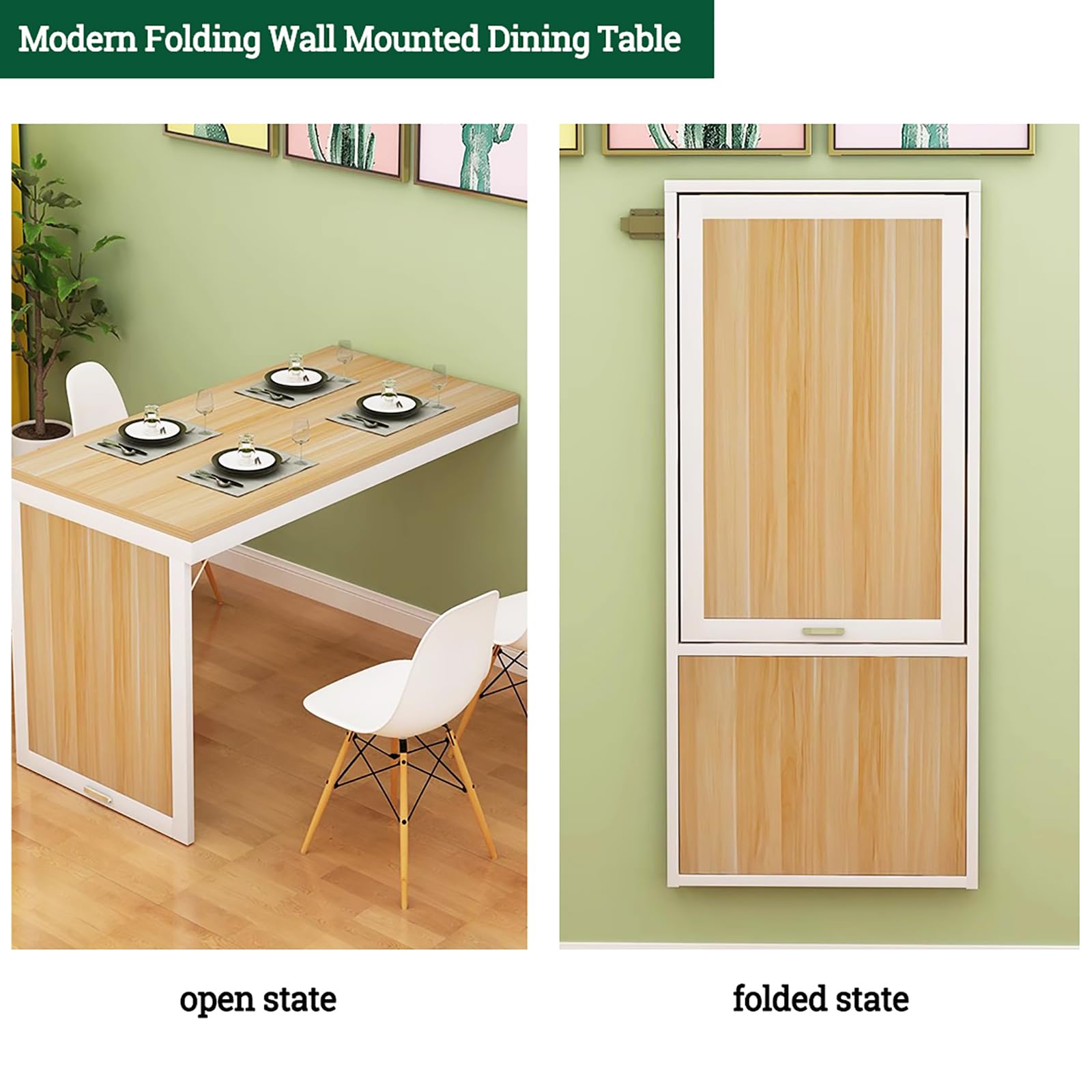 Tavolo da pranzo pieghevole da parete, salvaspazio, moderno, in legno, per casa e ufficio, 89,9 x 60 x 74,9 cm, bianco A