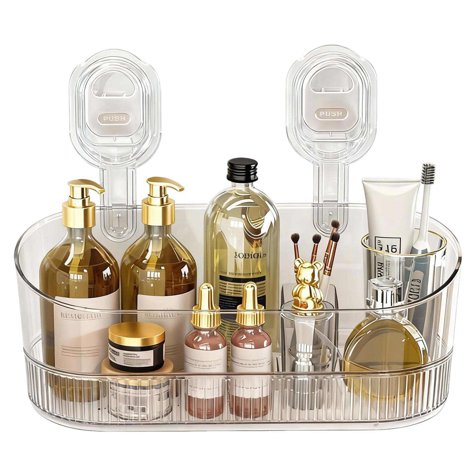No-Drill Bathroom Suction Storage Box Large Capacity Strong Load-Bearing Corrugated Suction Cup Shower Shelf with Drain Holes Removable