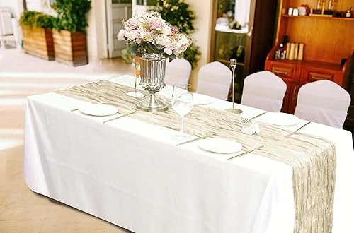 Miniatura 9 de Paquete de 15 caminos de mesa de gasa beige de 10 pies, 35 x 120 pulgadas, camino de mesa bohemio romántico para boda, fiesta de cumpleaños,