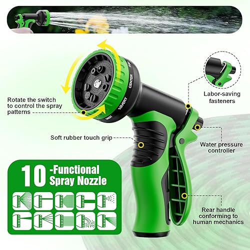 Miniatura 6 de Manguera de jardín de 50 pies, manguera de agua no expandible con boquillas de 10 funciones, portátil, sin torceduras, para exteriores y jardín,