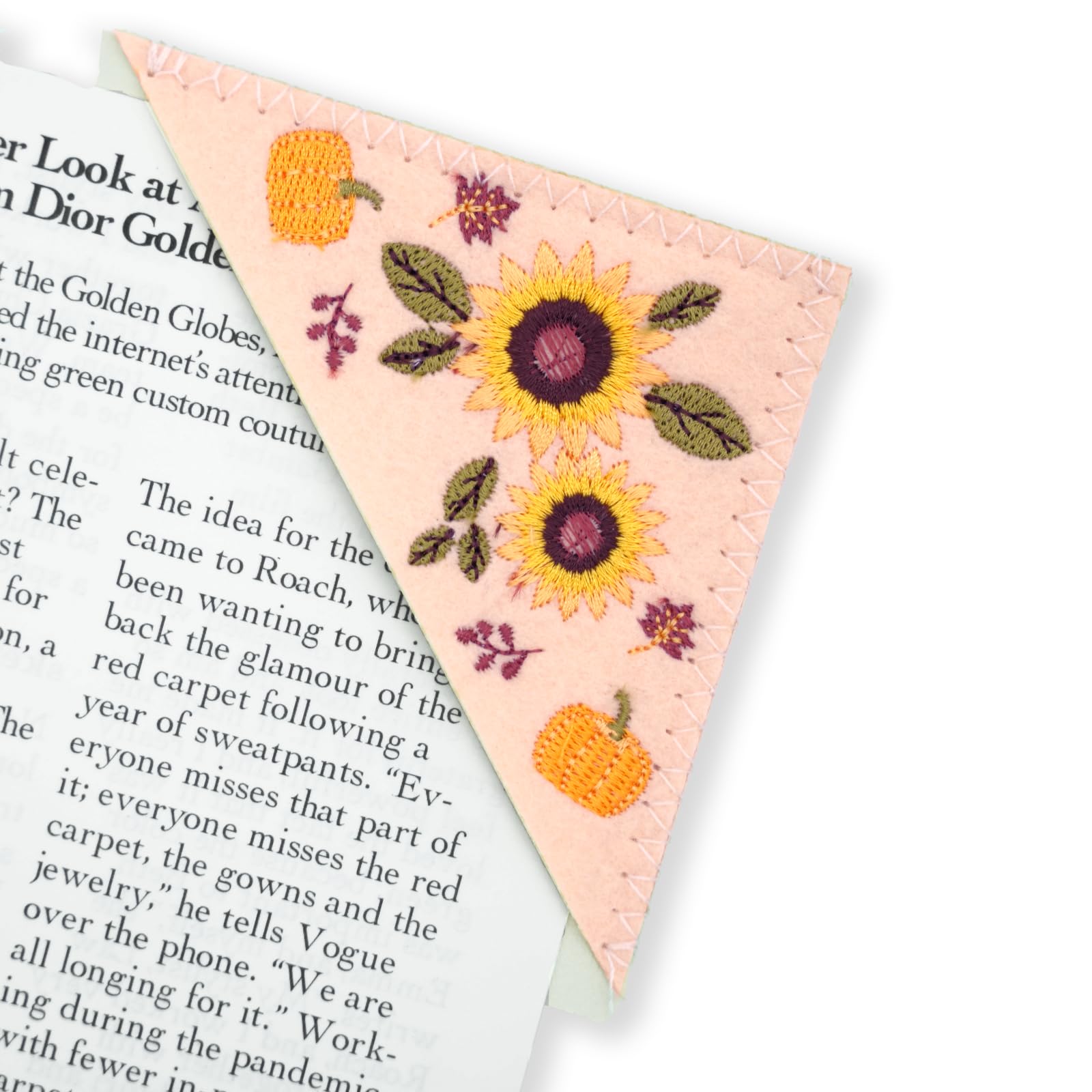 Personalized Hand Embroidered Corner Bookmarks for Women-Seasons Felt Triangle Page Stitched Leather Bookmark,Unique Cute Flower Embroidery Book