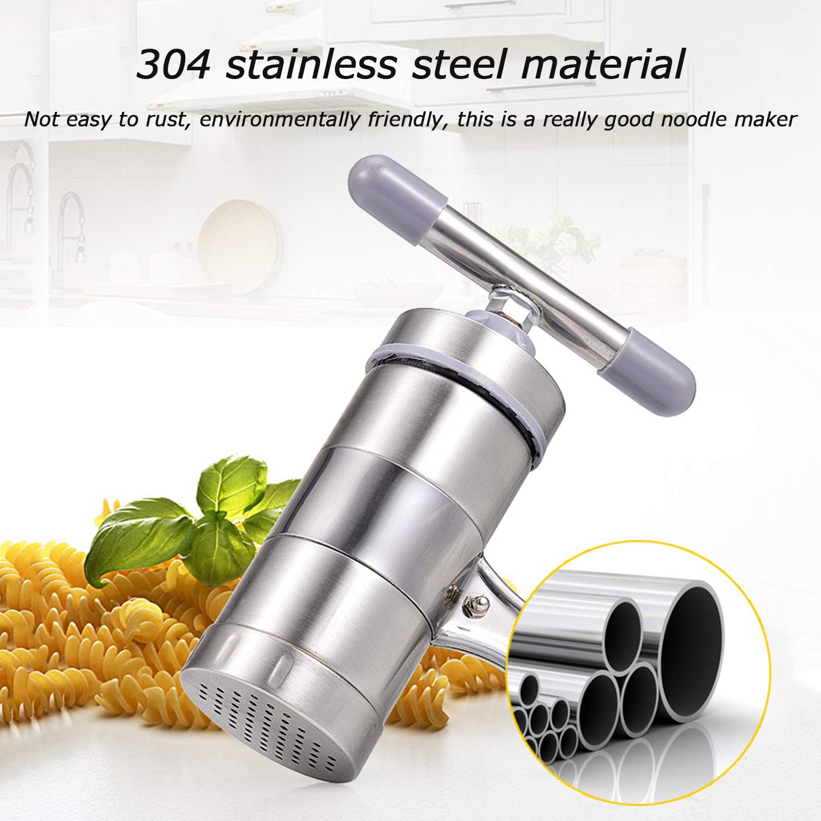 Suministros De Cocina Exprimidor Manual De Frutas para Hacer Fideos, Prensa De Pasta De Metal Multifuncional, Incluye 5 Moldes De Fideos Intercambiables, Hacer Espaguetis, Macarrones