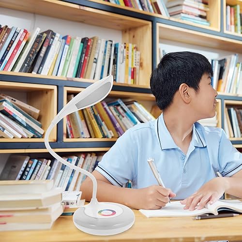 Miniatura 5 de Lámpara de escritorio LED de cuello de cisne, lámpara de escritorio de oficina de 3 niveles de atenuación, control táctil, mesa de carga de batería,