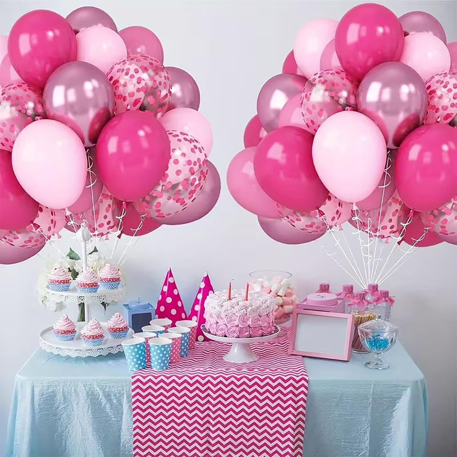 60 szt. różowych balonów dekoracyjnych, 30 cm, różowe balony lateksowe, metaliczny design, urocze balony z konfetti, zestaw dla kobiet, dziewcząt, na przyjęcie urodzinowe, walentynki, rocznicę ślubu