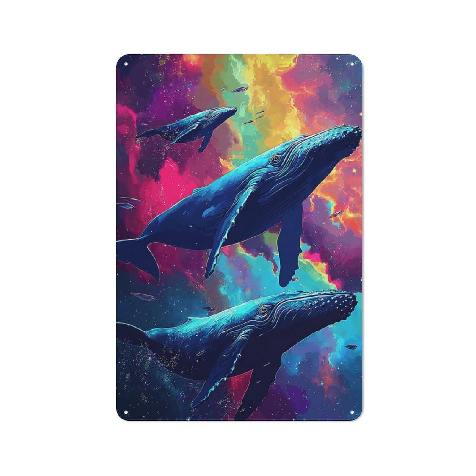 Junmoney Whales In Cosmic Colors Retro Metal Wall Sign 30X20cm For Café Or Home Bar, For Home Bar Enthusiasts, For Retro Home Interiors