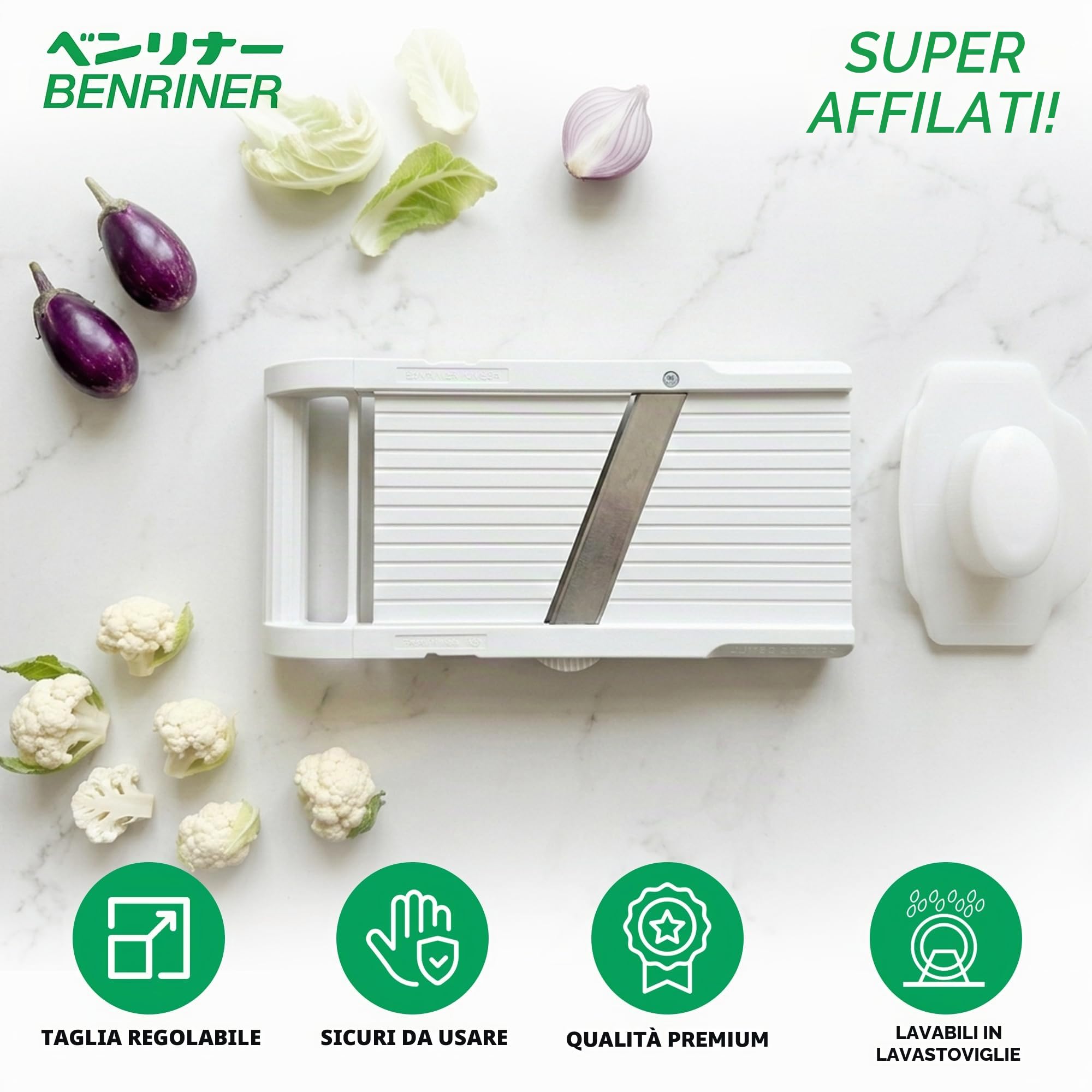 Benriner Mandoline, giapponesi in acciaio INOX, senza BPA, 12.75 x 9,5 cm Nuova versione Jumbo White