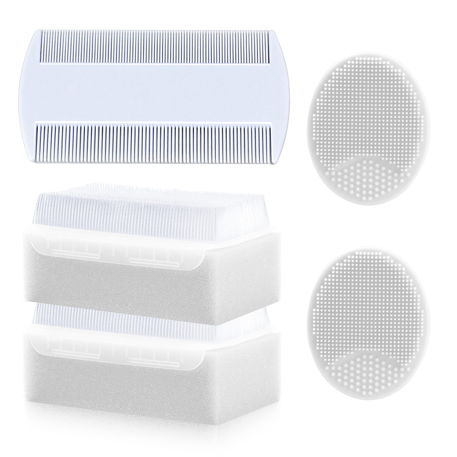 Cepillo para costra láctea para bebés, set de 5 piezas con cerdas suaves, cepillo de silicona, peine de dientes finos para recién nacidos, artículos esenciales para el baño (blanco)