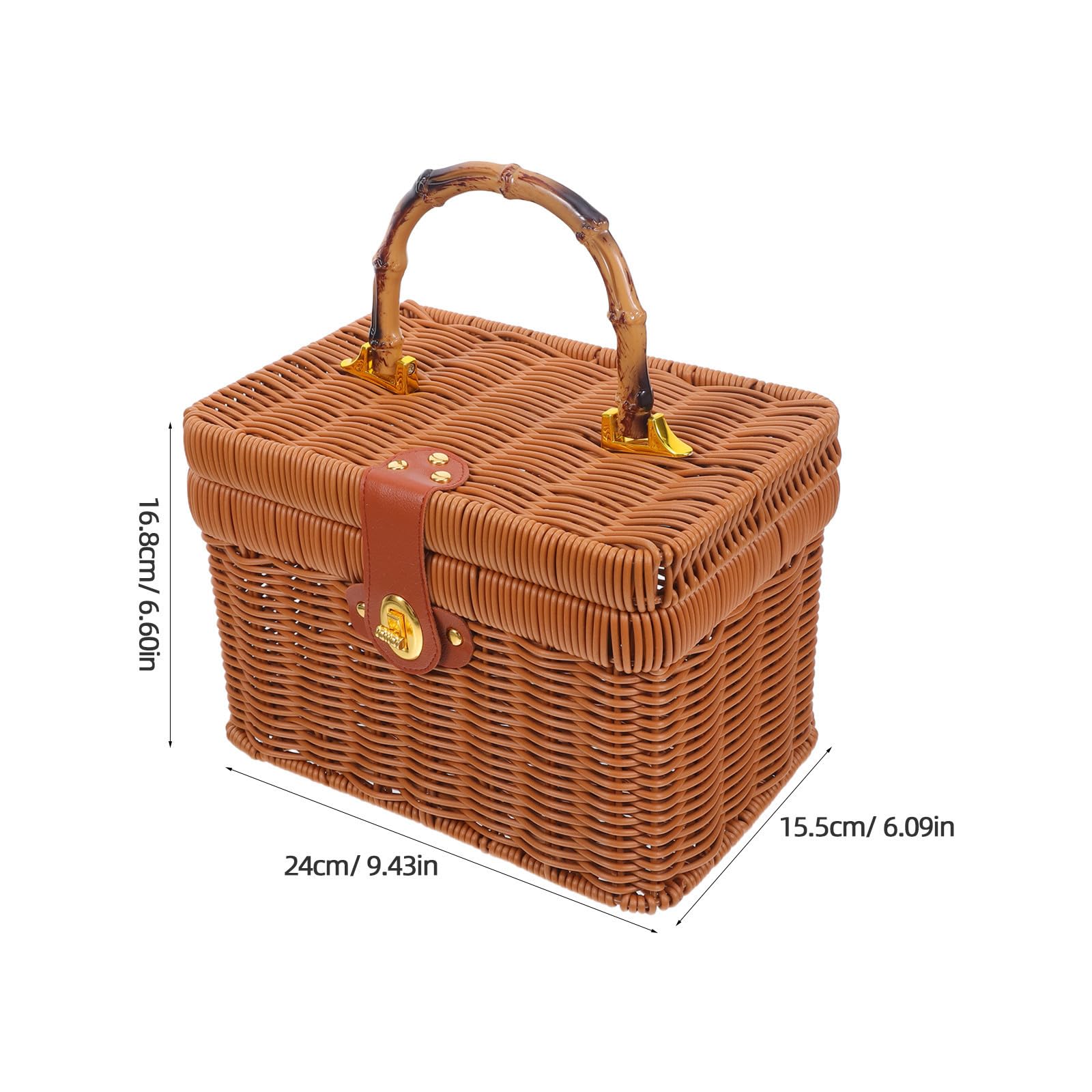 MAGICLULU Cesta de Picnic de Imitación Ratán Tejida a Mano con Tapa, Ligera y Funcional para Almacenamiento Seguro en Regalos y Flores de Boda