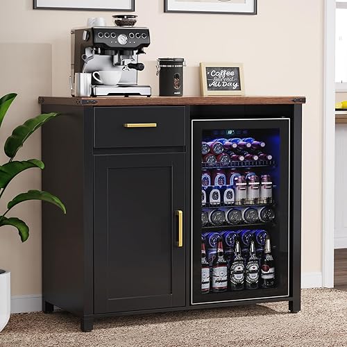 GDLF Barra de café con mini espacio para nevera, soporte para gabinete de nevera, gabinete de vino de licor para dormitorio, cocina u oficina, mesa