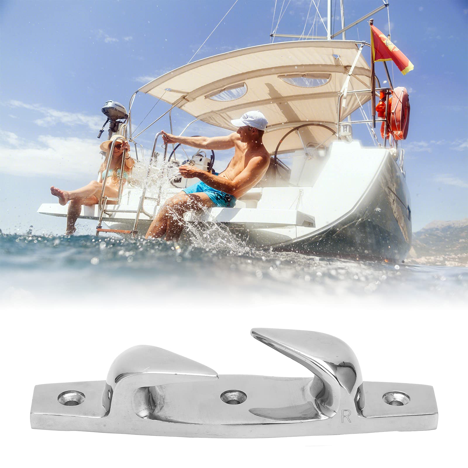 equlup 155mm/6.1in Right Straight Bow Chock Cleat Stainless Steel Rope Guide Anchoring Mooring Line Cleat Chock for Marine Boat Yacht