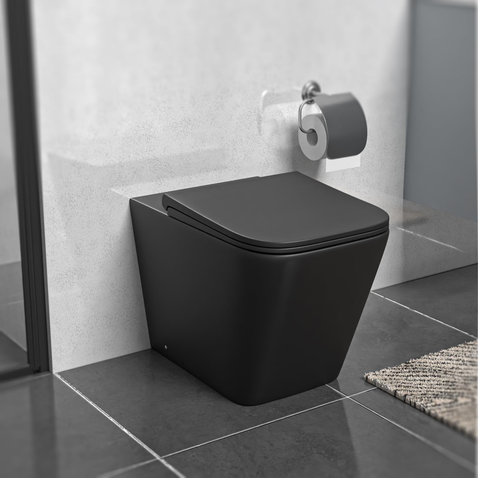 Nes Home Rimless Square Back to Wall Toilet Pan & Soft Close Seat Matte Black