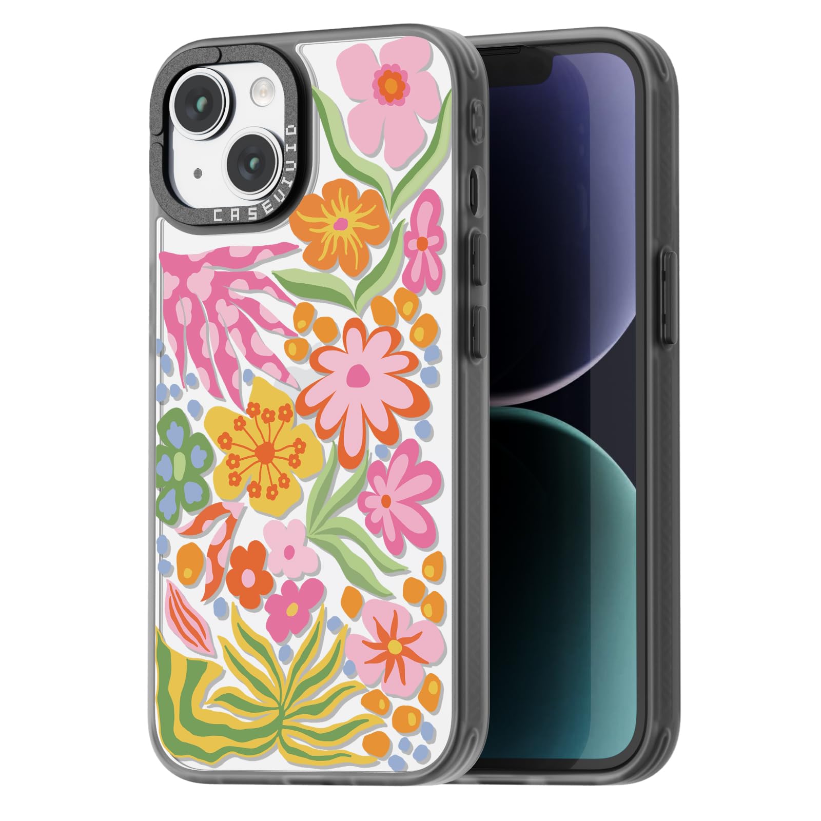 casevivid Compatible for iPhone 14 Case Cute Aesthetic - Durable Fashion Funny Phone Case - Girly Passion Flower Pattern Print Cover Design for iPhone 14 6.1" Black