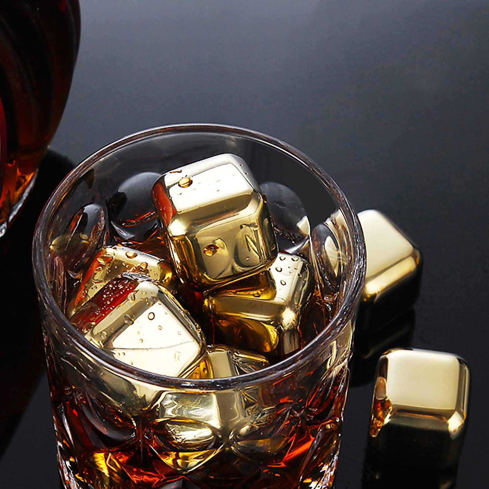 Piedras de Whisky Doradas Reutilizables Cubitos de Hielo Chilling Rocks Enfriador de Whisky Cubo de Hielo de Whisky Champagne Enfriador de Cerveza Acero Inoxidable,4PCS