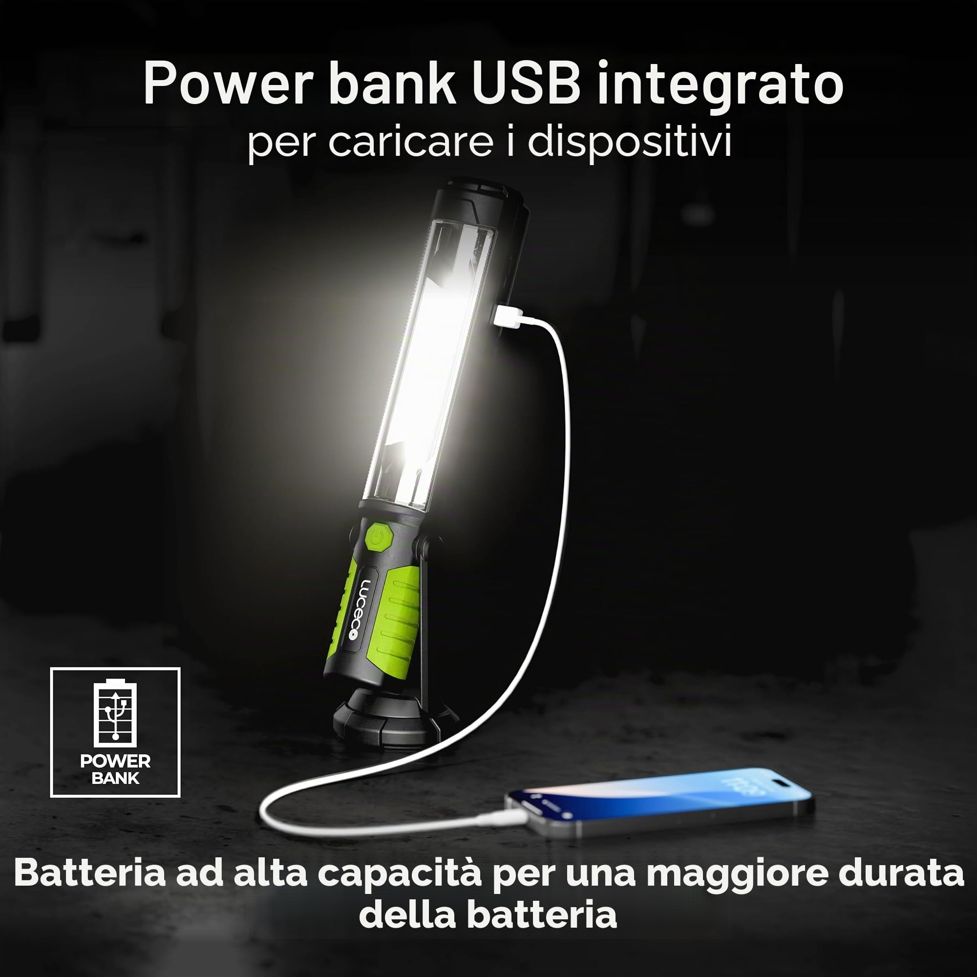 Luceco Lampada da Lavoro 5W, Ricaricabile 450 Lumen Lampade di Ispezione, Lampade portatile con Base Magnetica, per Campeggio, Auto, Garage