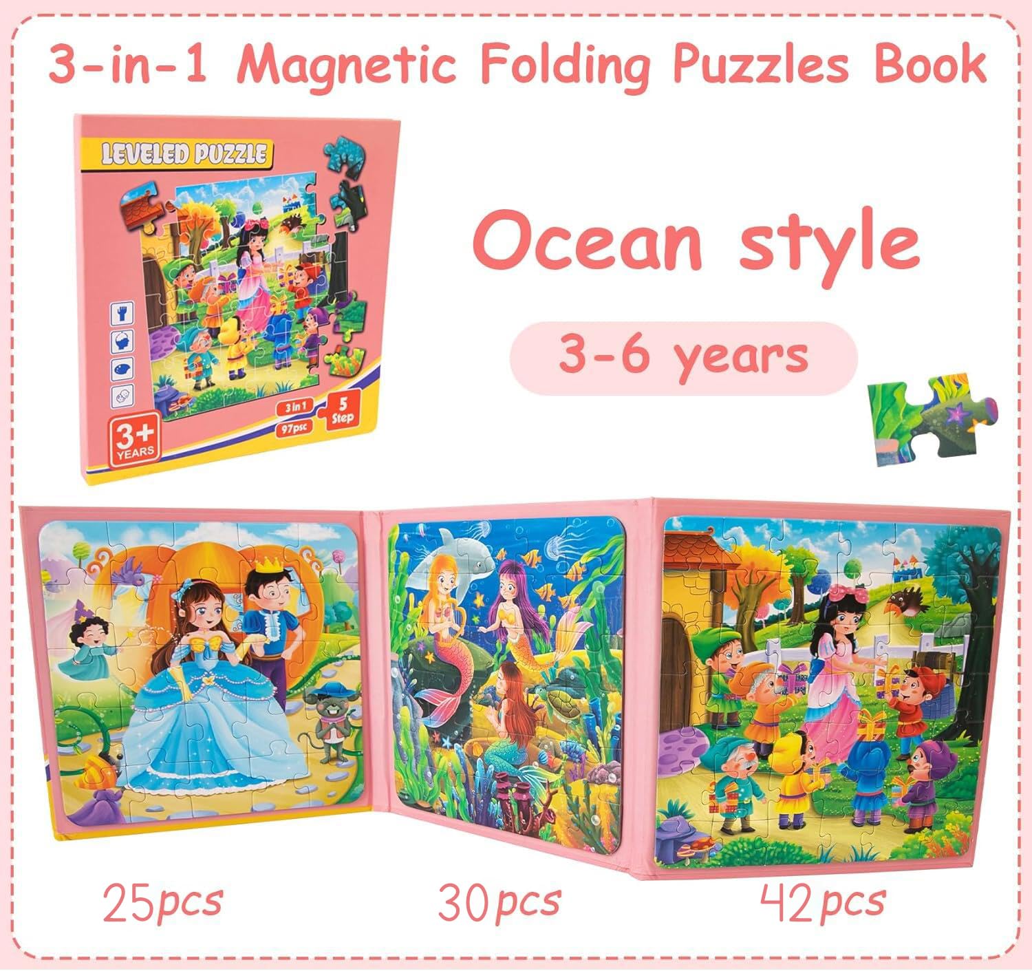 Magnetische Puzzles Für Kinder 3-5 Jahre - Prinzessinnen-Motiv, 20/25/30 Teile