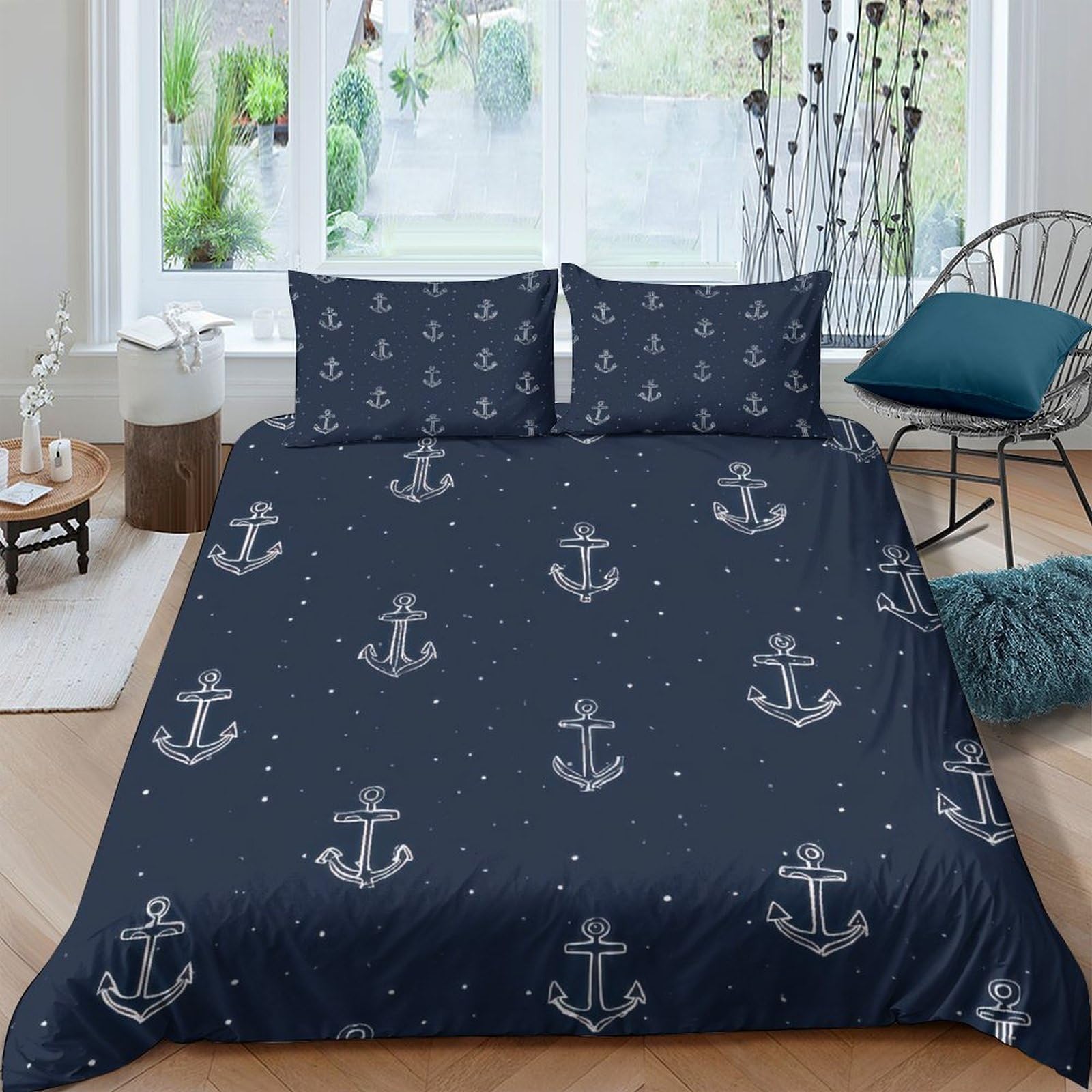 Ctjqhvkz Style-7 3D Printed Navy Anchor Fitted Sheet Microfiber Soft Nautical Bed Sheet For Bedroom Guest Room Mattress Cover Decor Single（135X200cm）
