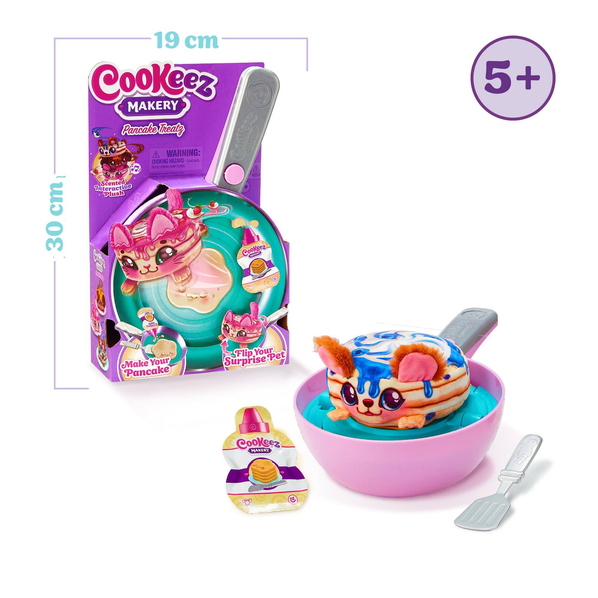 Cookeez Makery - Magiczna patelnia, interaktywna zabawka dla dzieci, składniki do stworzenia pluszowego zwierzaka naleśnik, słodki zapach, +5 lat, losowy model, słynny (CKE02000)