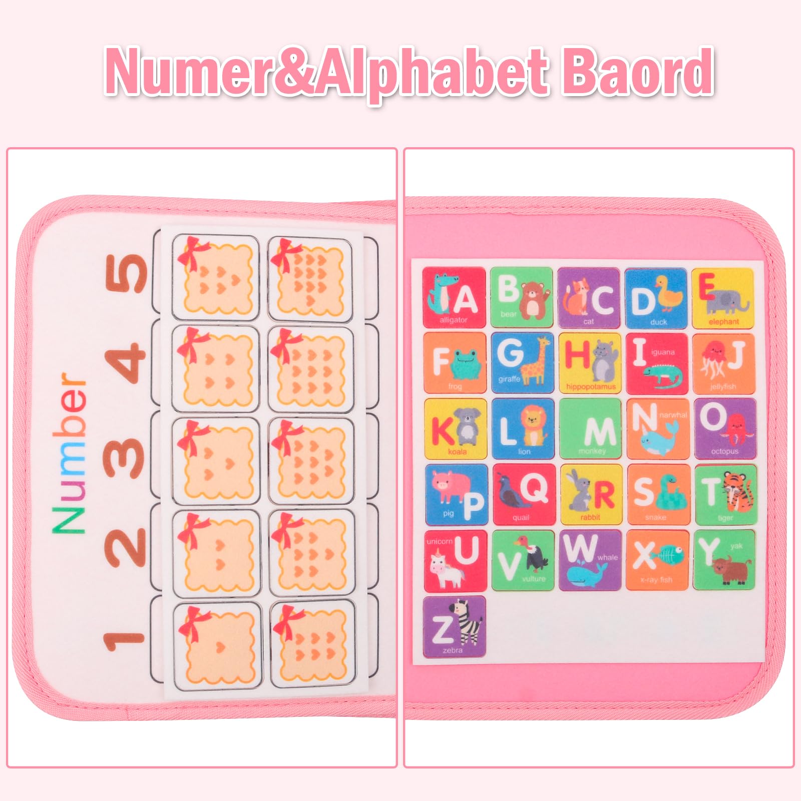 Withosent Busy Board per Bambini, 4 Strati Portatile Giochi Montessori, Rosa Pannello Sensoriale Montessori Activity Board, Giochi Educativi 3 4 Anni con Fibbie,Cerniere,Bottoni,Orologio,Alfabeto