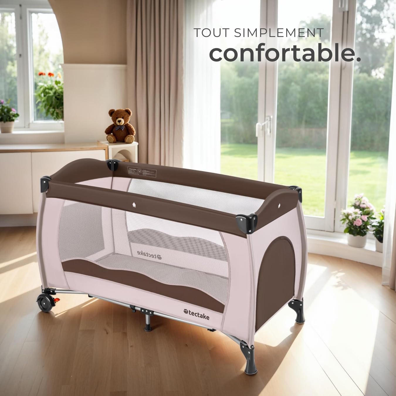 tectake® Lit Parapluie Pliable Lit Bébé Voyage léger sur roulettes avec Sac de Transport, Mobilier Enfant idéal pour Maison ou Voyage Equipement Bebe Parc Bebe
