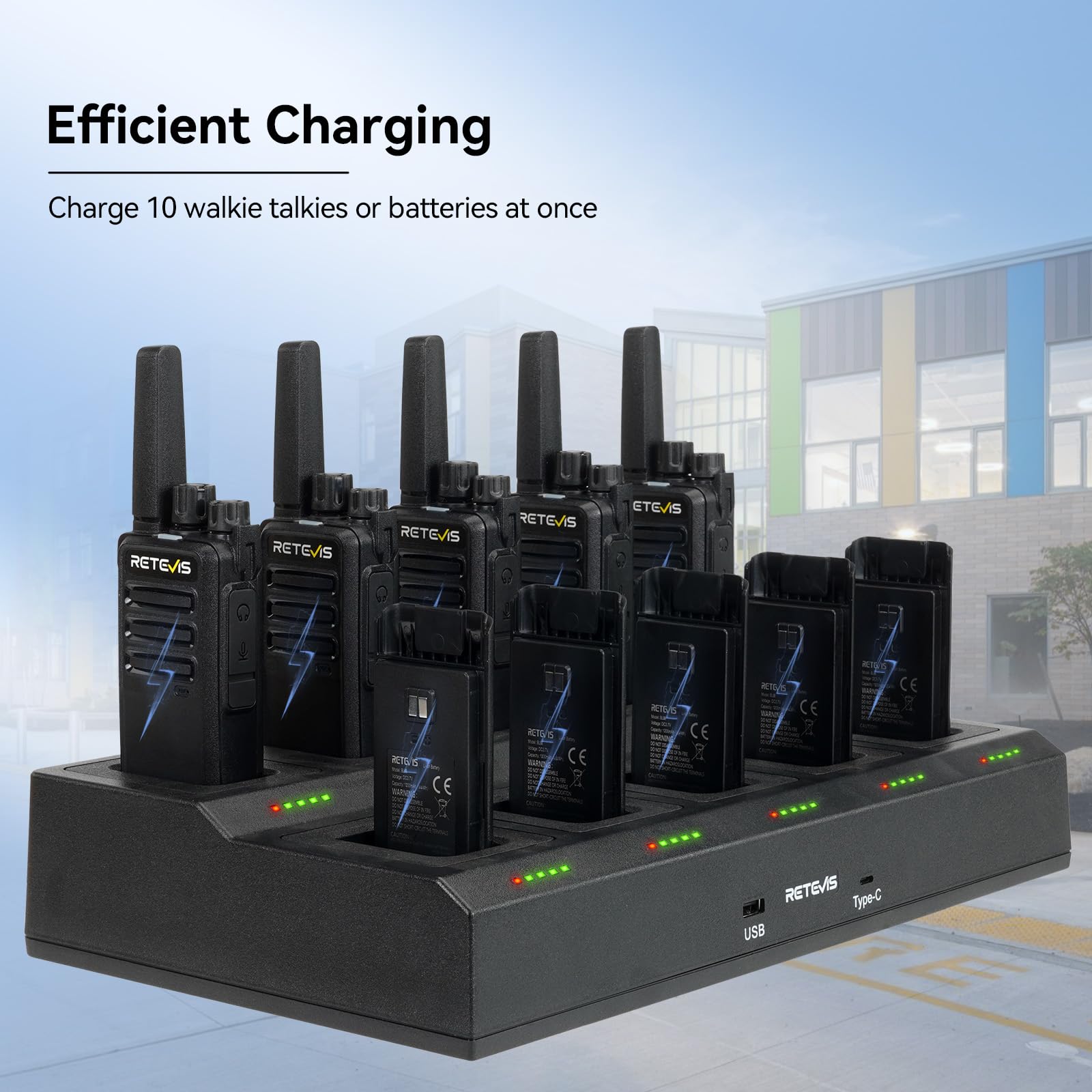 Retevis RT668 Talkie Walkies, Talkie-Walkie Professionnel pour Chargeur 10 en 1, Charge Efficace, Fentes Amovibles,Robuste, Talkie Walkie Longue Portée pour Fabricant,Entrepôt(Noir, 10 Pièces)