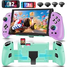 OIVO Switch 1/2 Controller for Original/OLED/Switch 2 Console, Stretchable Switch Handheld Joypad Ergonomic Grip for NS Pro Controller with RGB Light, TMR Joystick, Turbo, 4 Macro, Purple & Green