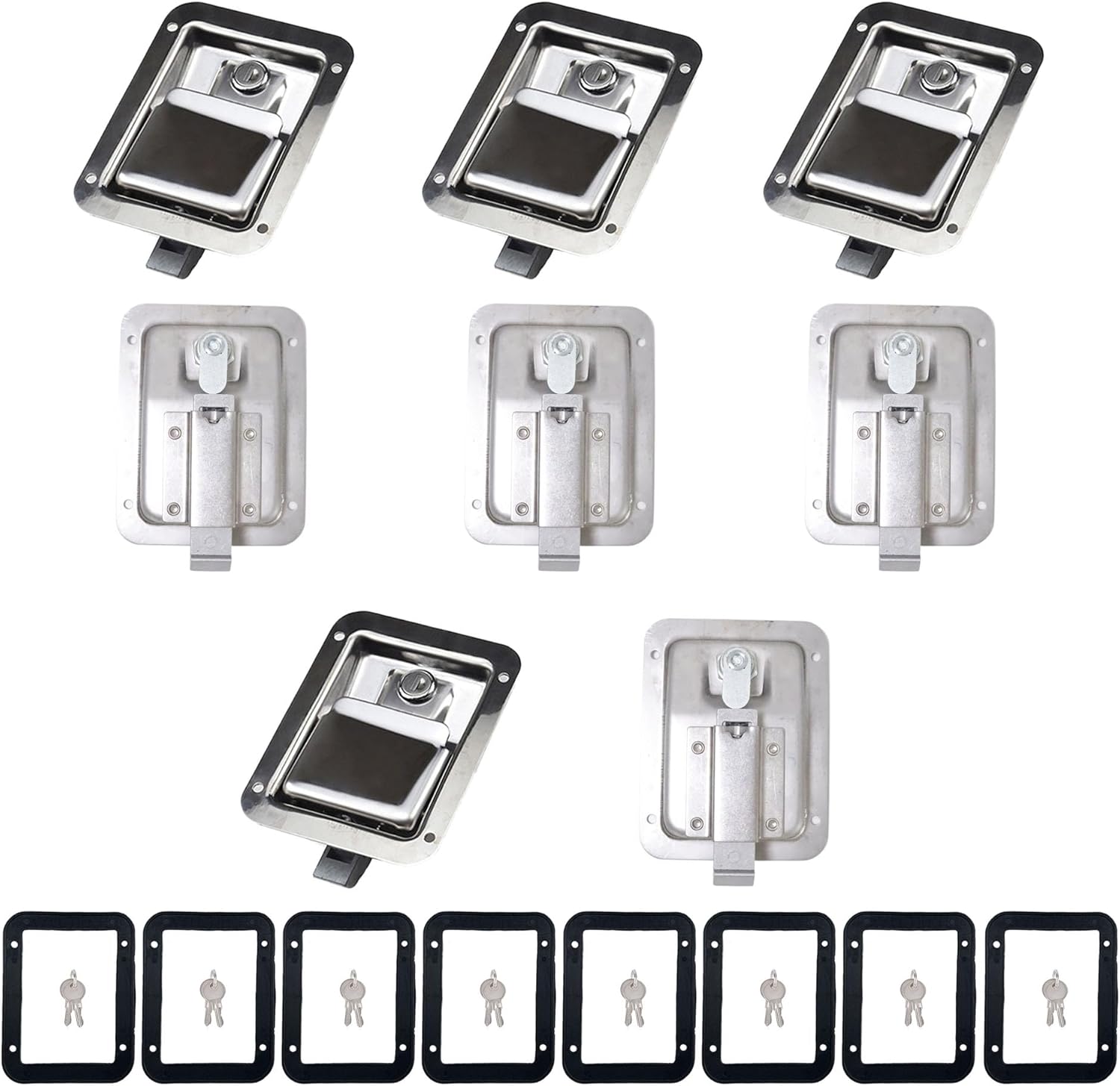 8Pcs 5.5x4.25in Stainless Steel Trailer Paddle Door Latch Handle Rv Truck Tool Box Lock Steel with Gasket Keys for Truck, RV, Trailer, UTV, ATV Box