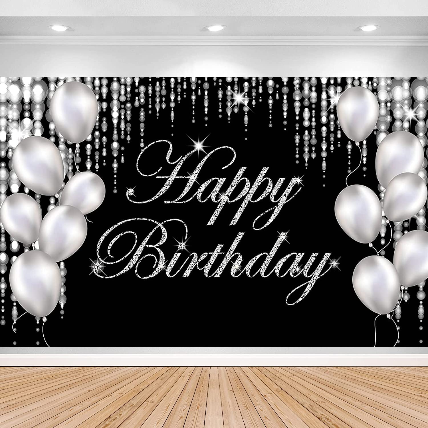 Silver Happy Birthday Banner Backdrop Large Happy Birthday Yard Sign Photo Background It's My Birthday Backdrop Baby Shower Party Decorations Supplies