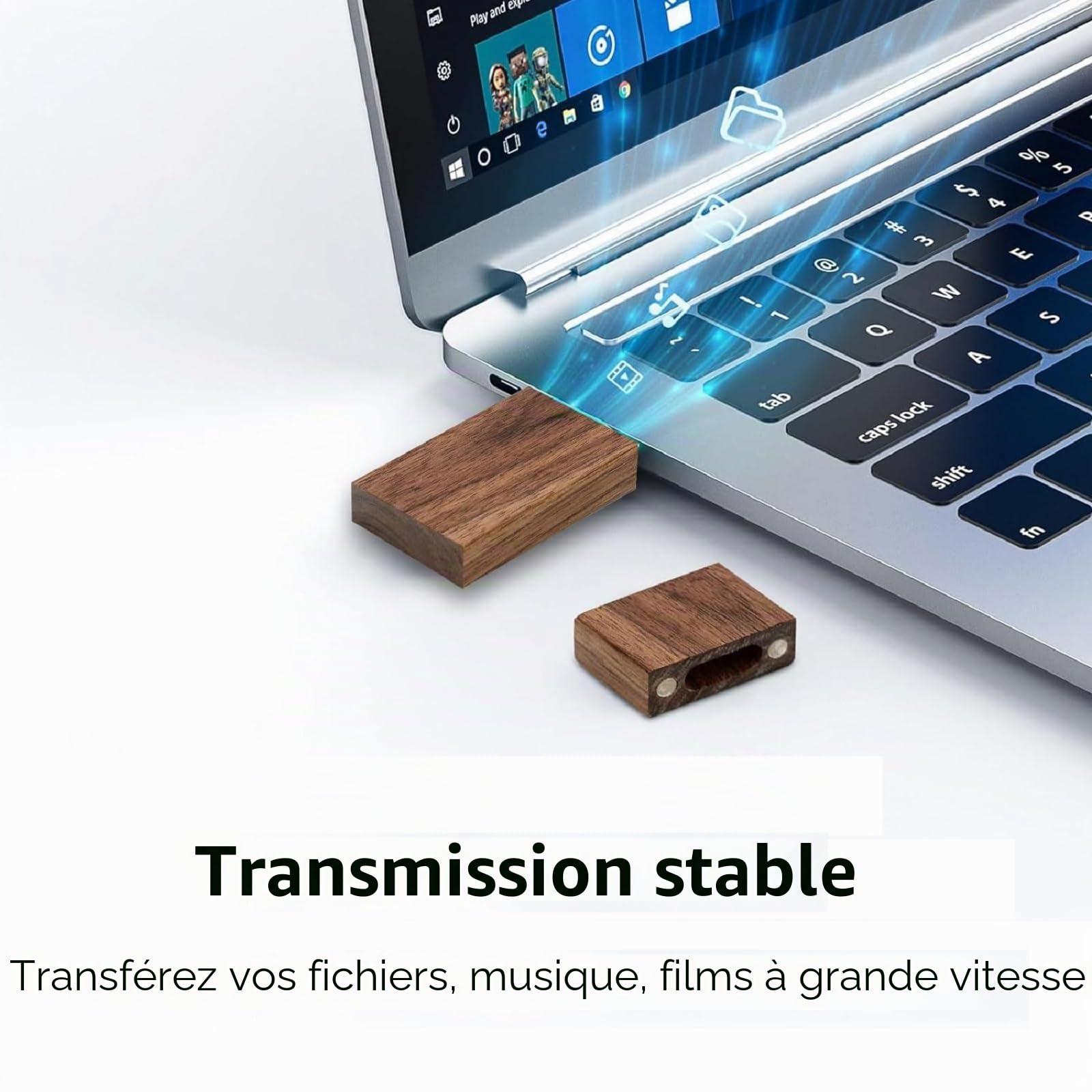 5 Clés USB 2.0/3.0 rectangulaires en bois de noyer 3.0/64GB Wood USB Disk-4