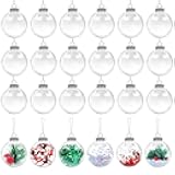 Aodaer 24 Pieces 3.15 Inch Christmas Clear Plastic Fillable Ornament Balls with Lid and Rope Transparent Christmas Decoration Baubles for Xmas Tree Home Decor Party Wedding, 80 mm