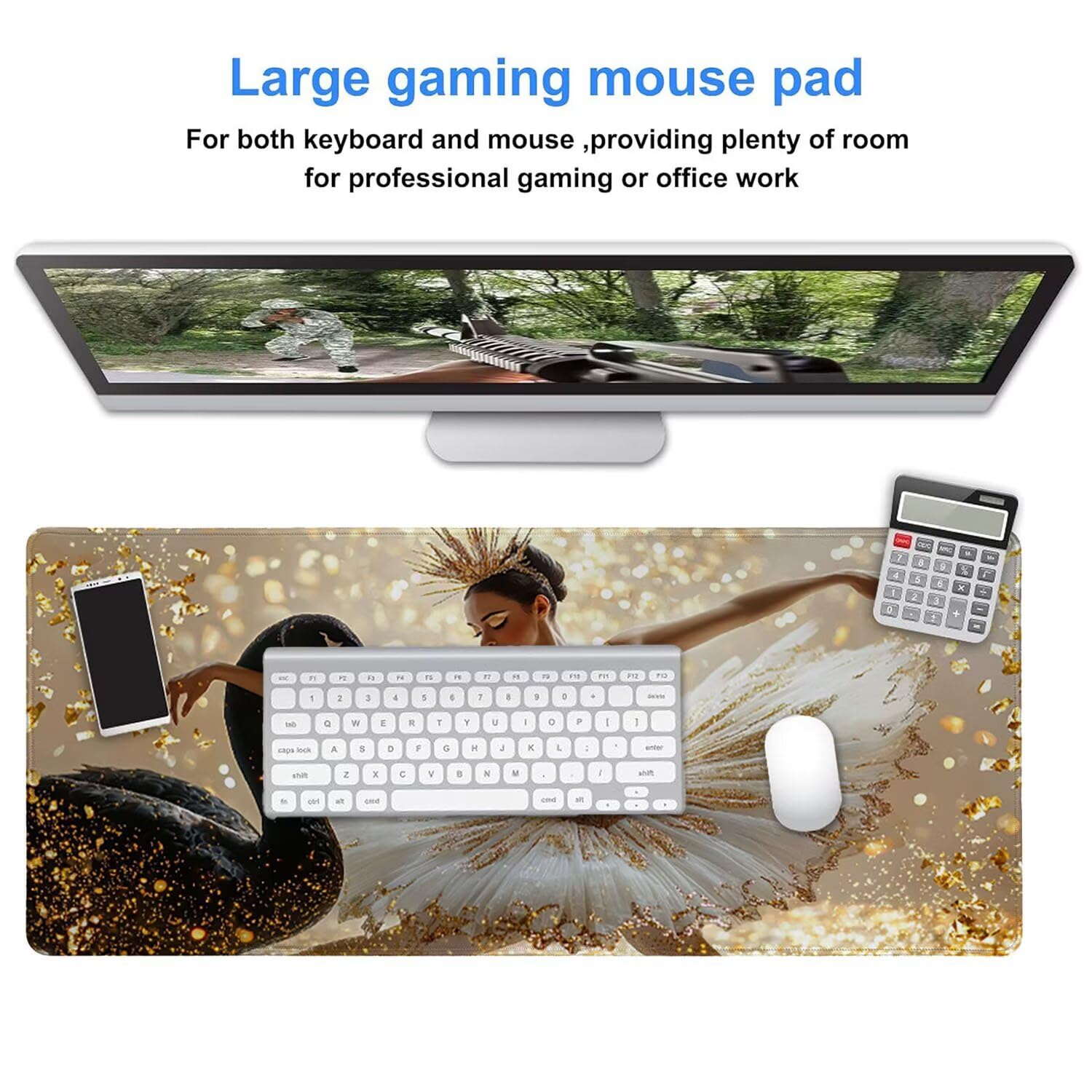 Podkładka pod mysz do gier, 1600 x 800 mm, XXL, duża gamingowa podkładka pod mysz, wodoodporna podkładka pod mysz, długa podkładka na biurko z przeszytymi krawędziami, mata na biurko z gumową podstawą