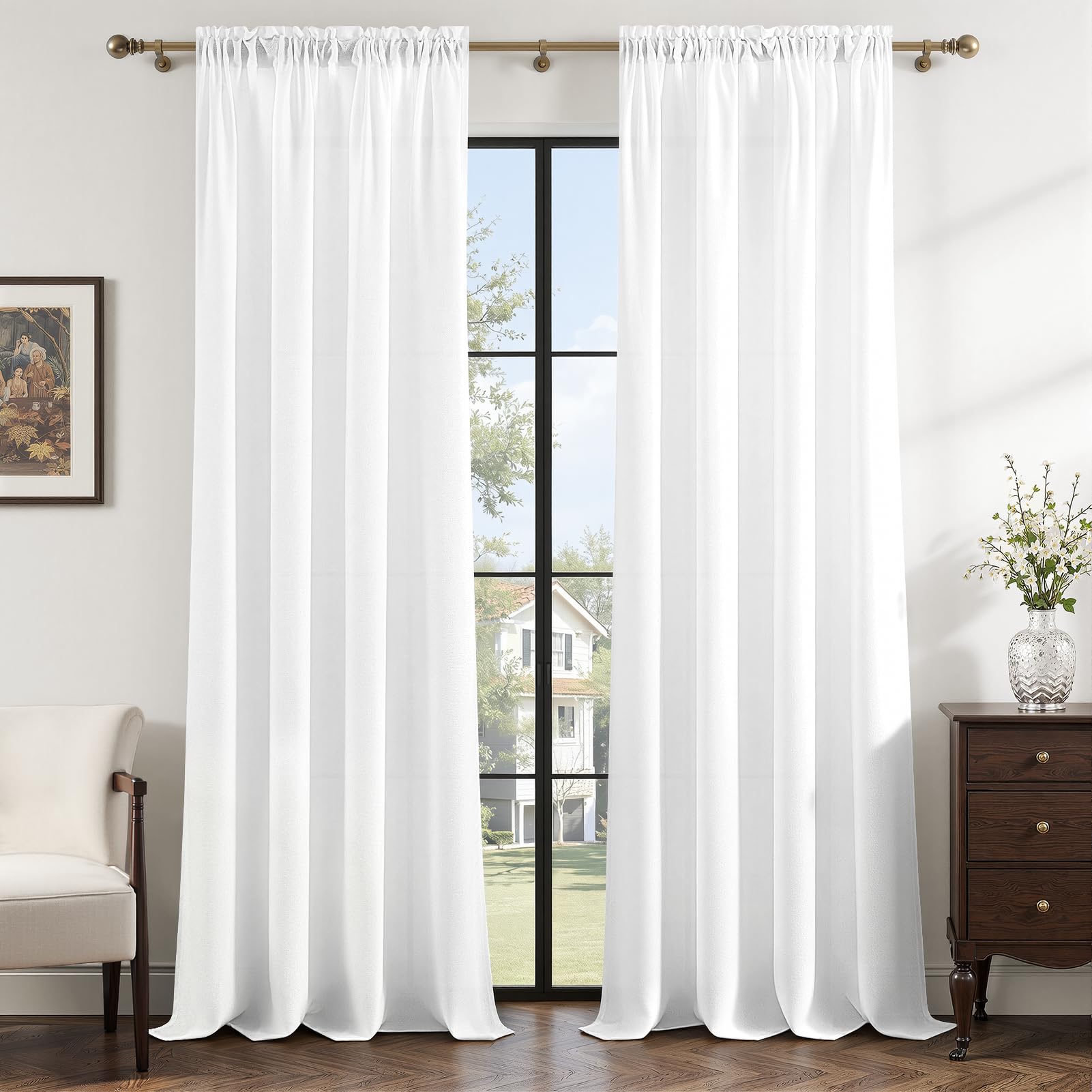 MRTREES Leinen Gardinen mit Stangendurchzug Leinenoptik Vorhang Halbtransparent，Moderne Vorhänge für Wohnzimmer Schlafzimmer Innen Deko Fenster