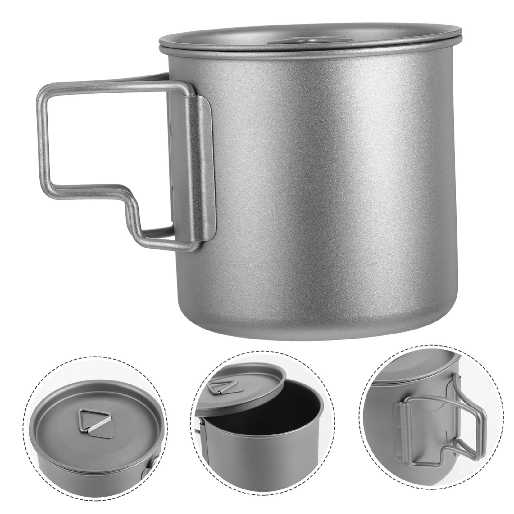 BESTYASH Titanbecher mit Deckel für Camping und Wandern Isolierter Kaffeebecher aus Titan für Trekking und Picknicks Leichter Kochbecher mit Klappbarem Griff für Outdoor-aktivitäten
