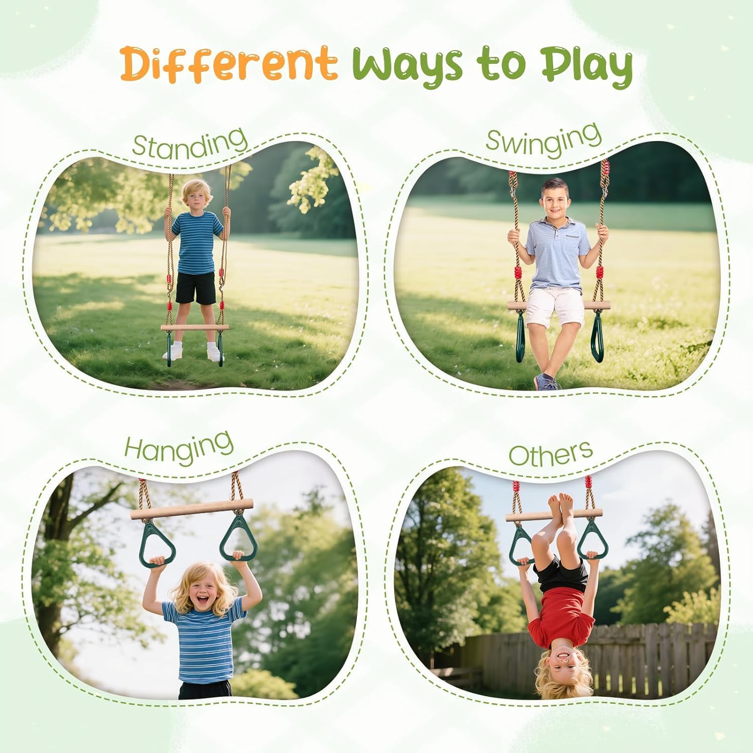 2 in 1 Trapeze Swing,Children's Swing Outdoor Indoor,Gymnastics Rings - Image 8
