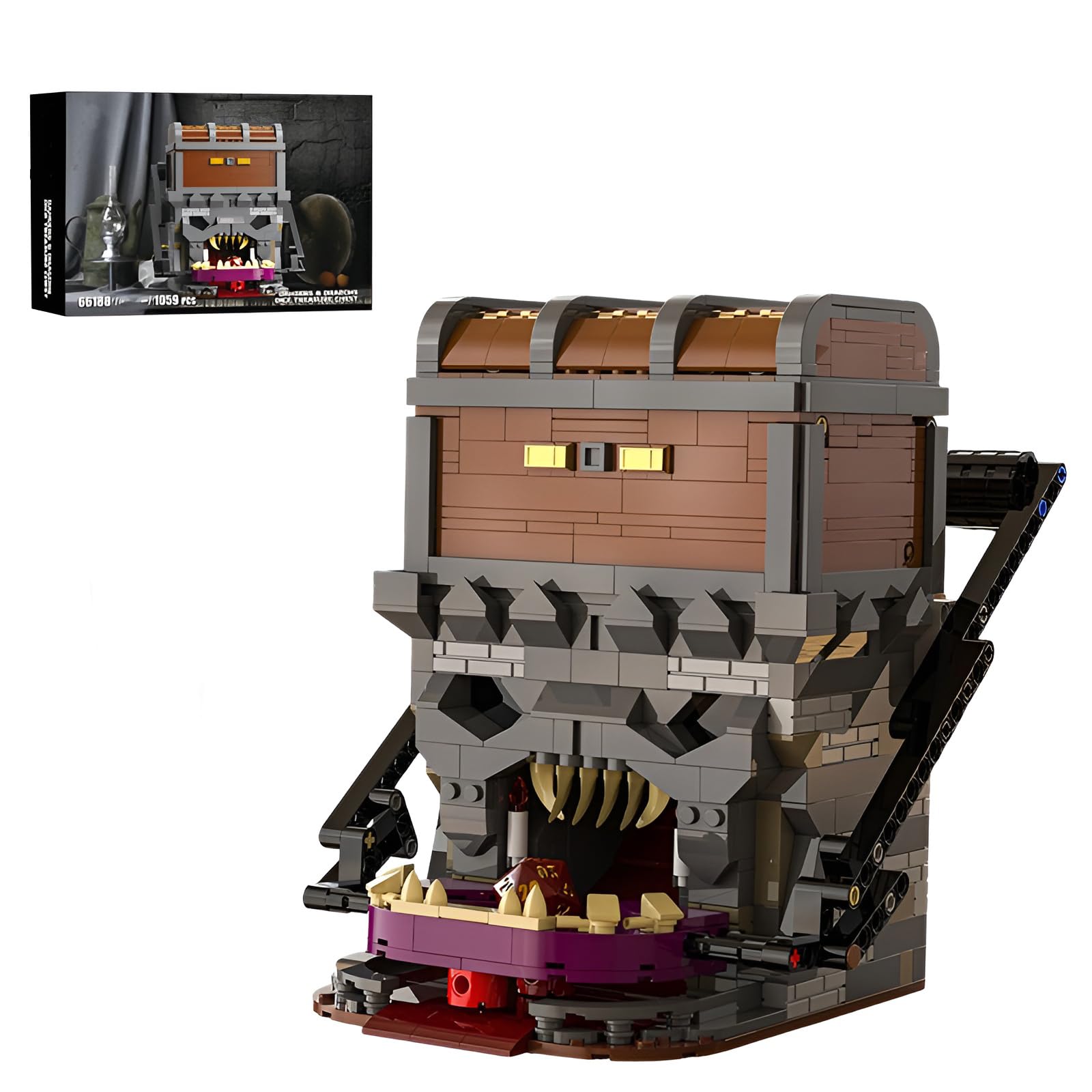 Mysterious Treasure Chest Building Kit, 1059PCS Treasure Chest Dice Monster Bricks Kit, Creative Treasure Storage & Model Toy for Dark Style Brick Enthusiasts, Ideas Gifts for Fan Adventure Lovers