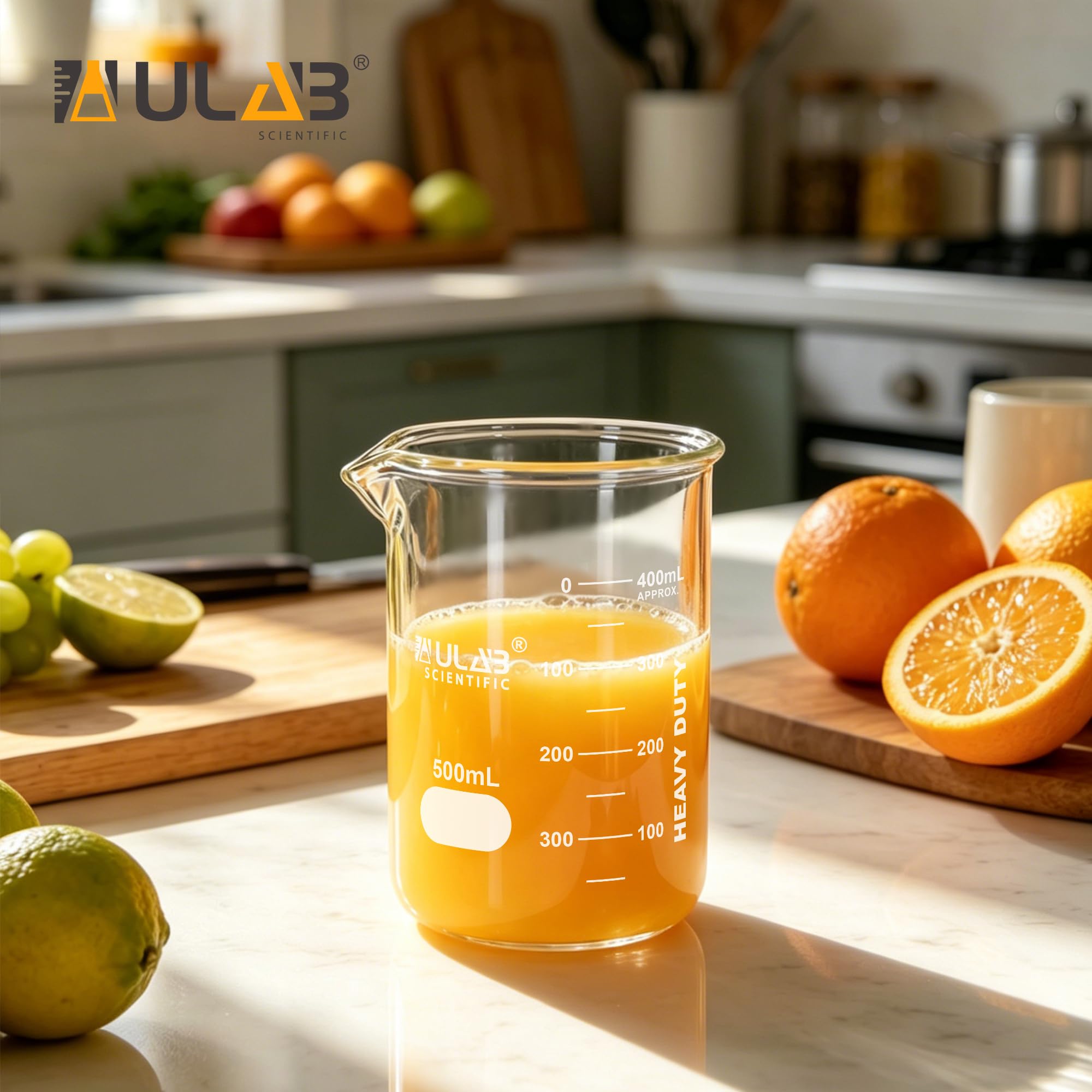 ULAB UBG1022 - Set di bicchieri in vetro borosilicato 3,3 a forma bassa, con graduazione stampata, confezione da 6