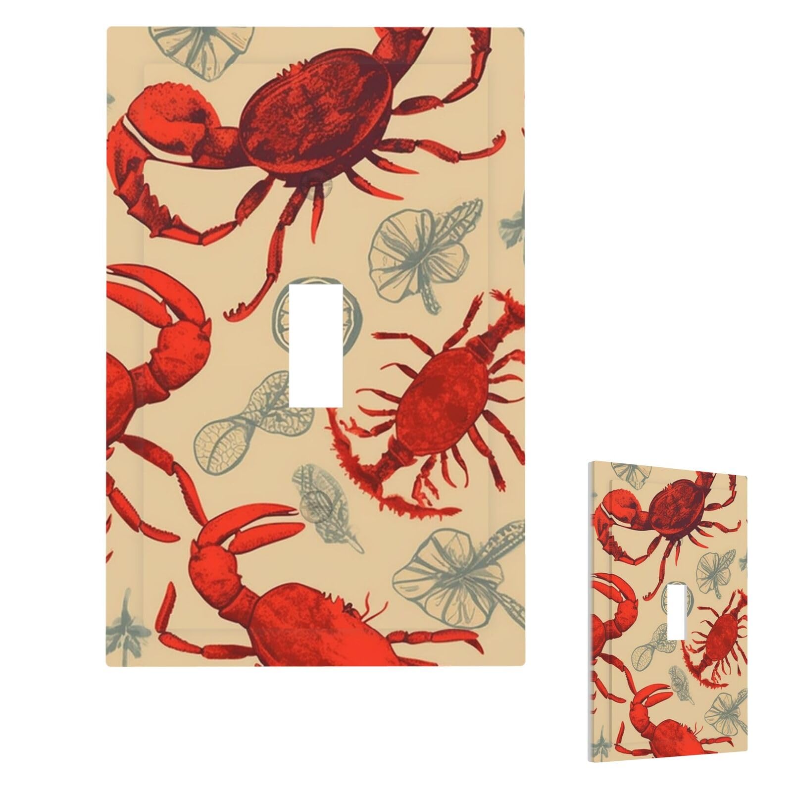 Lobster and Crab Wall Plate Cover Single Toggle, Modern Decorative Light Switch Cover Unbreakable Receptacle Outlet Covers for Living Room Bedroom Decor