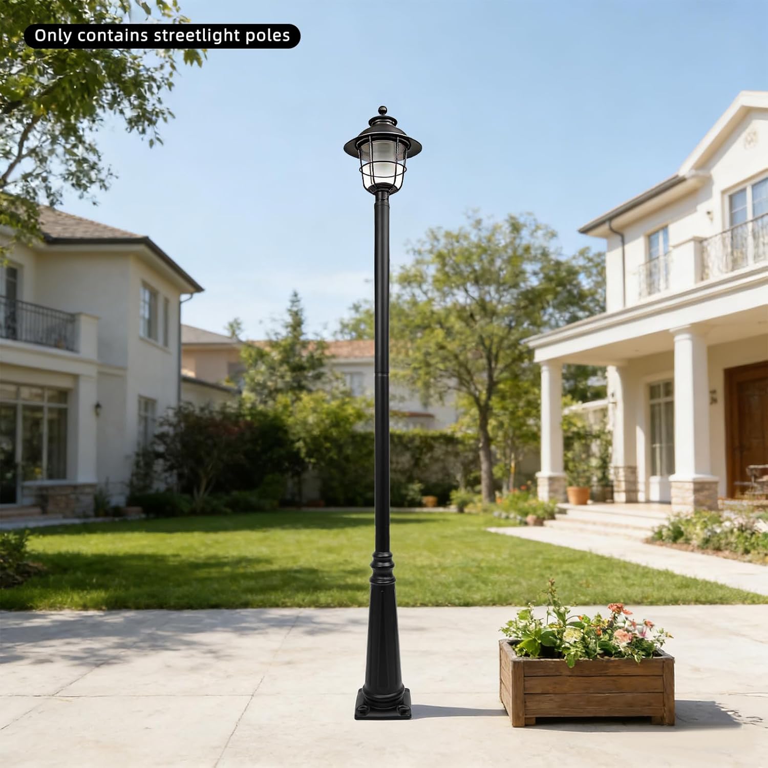 240cm/94.49in Height Outdoor Light Post, Three-Section Design Split-Type Light Post with Top Globe and Ground Cage for Sidewalks, Driveways, Entryways(Black)