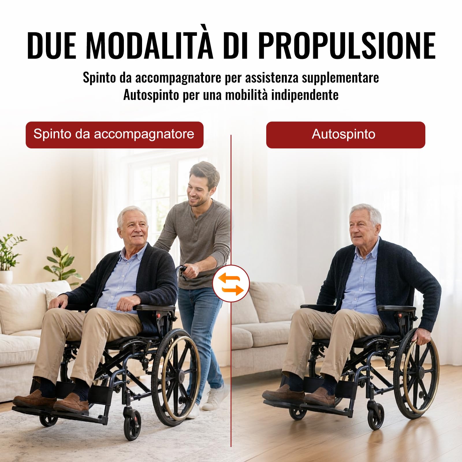 M4 Sedia a Rotelle Pieghevole Autopropulsata per Disabili Adulti Anziani