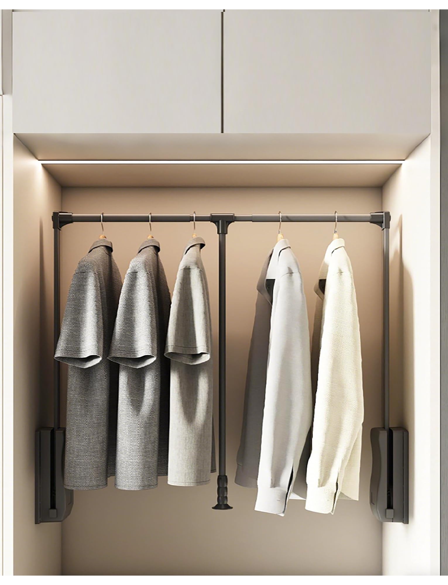 GTHTUHFD Pull-Down Wardrobe Rail, Adjustable Capacity For Sliding And Hinged Wardrobes, 15/20Kg Weight Limit, Fits 550-700Mm Space 930-1250mm/36.6-49.3in