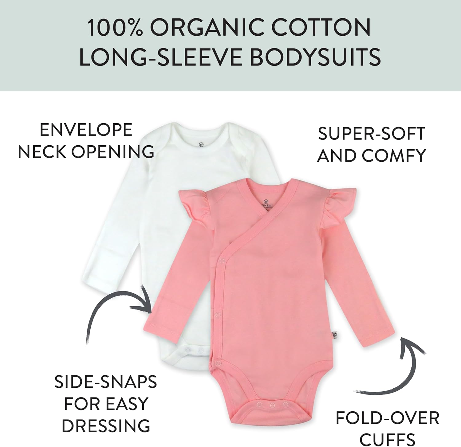 HonestBaby baby-girls 2-piece Long Sleeve and Ruffle Bodysuits - Image 2