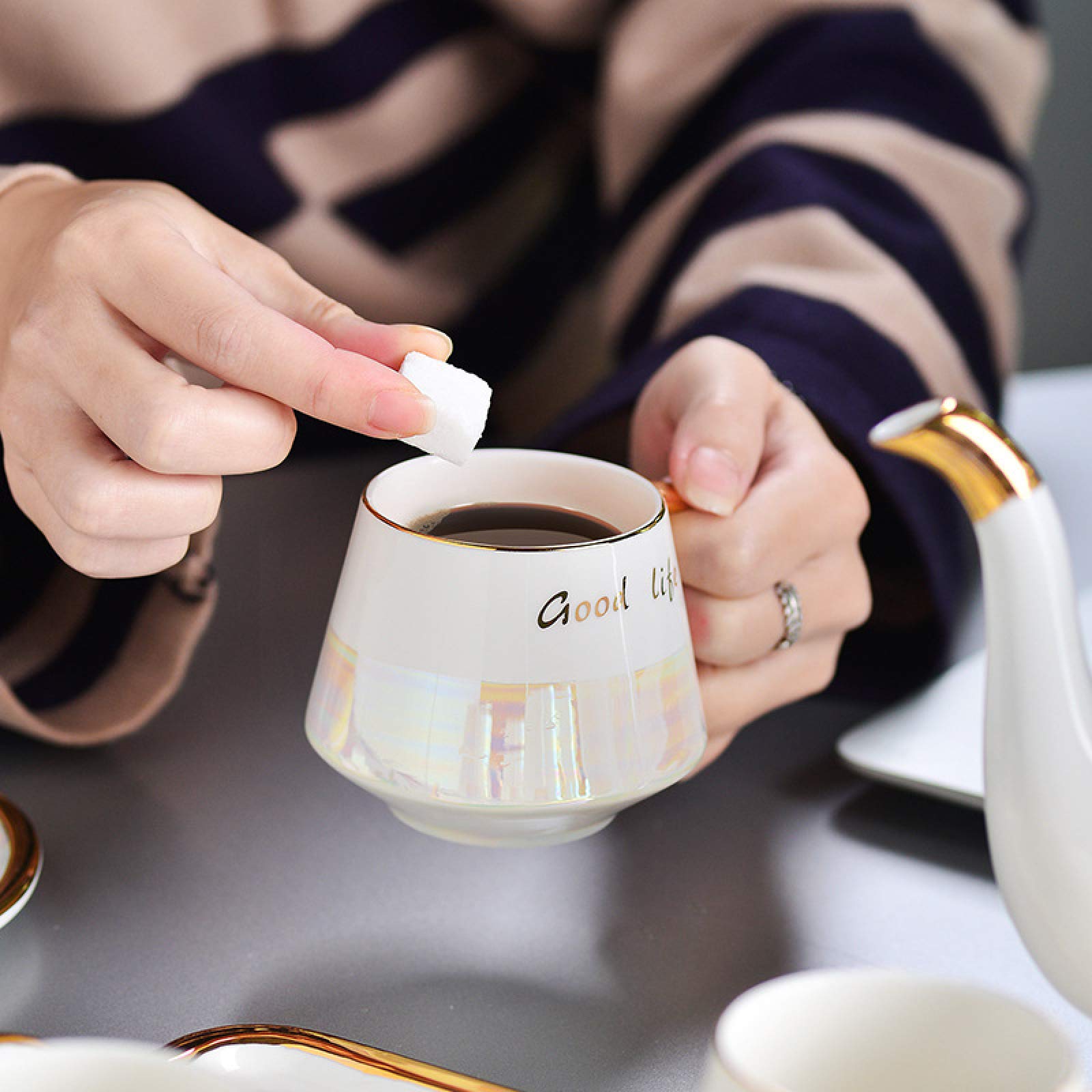 Zestaw filiżanek do espresso, kubki do kawy, porcelanowa herbata dla dorosłych kubek popołudniowy ceramiczny czajniczek, taca do domu, wesele biurowe