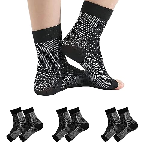 Yaxhsi 3 pares de calcetines de neuropatía para mujeres y hombres, calcetines de compresión de tobillo y tendinitis, para alivio del dolor y