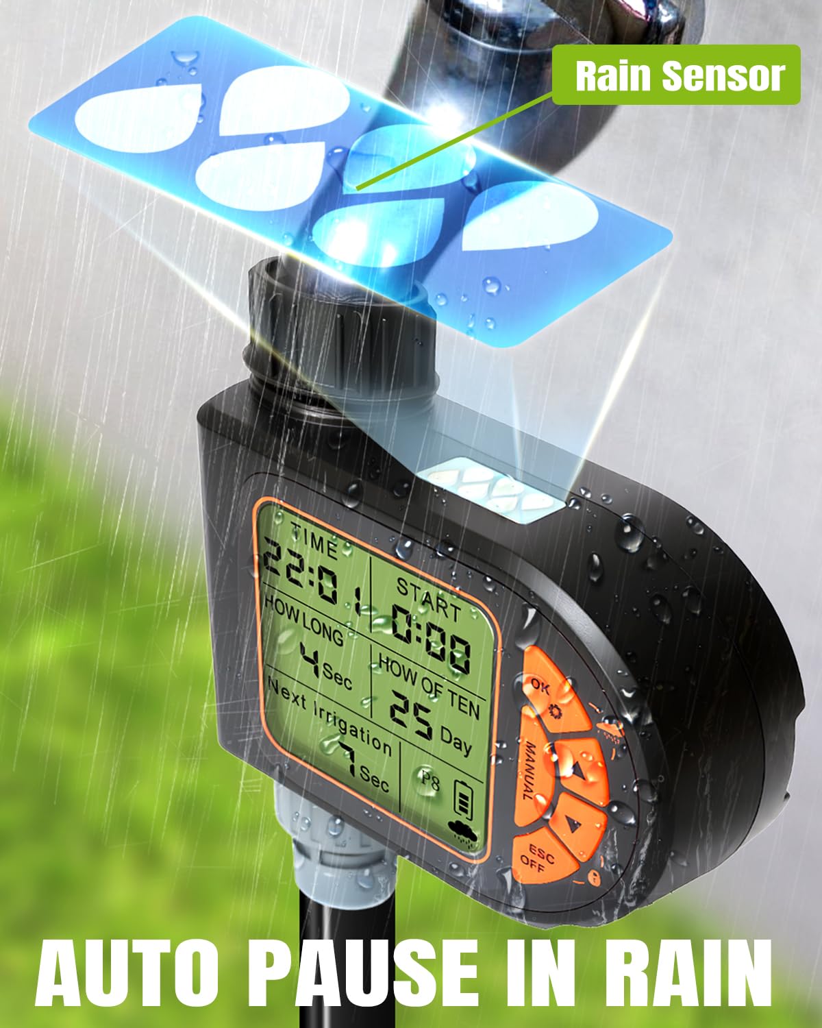 Breeze Touch Kit di irrigazione automatica a goccia da 30 m con timer da giardino, sistema di irrigazione da giardino per prato, kit di sistema di irrigazione a connettore rapido con timer dell'acqua