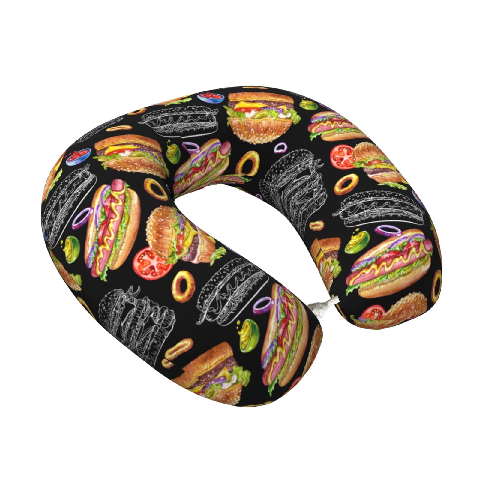 LKYMOH Burger On Black Background, Travel Neck Pillow U-Shaped Memory Neck Support Soft Comfortable With Washable Cover For Airplane Car Traveling and Office