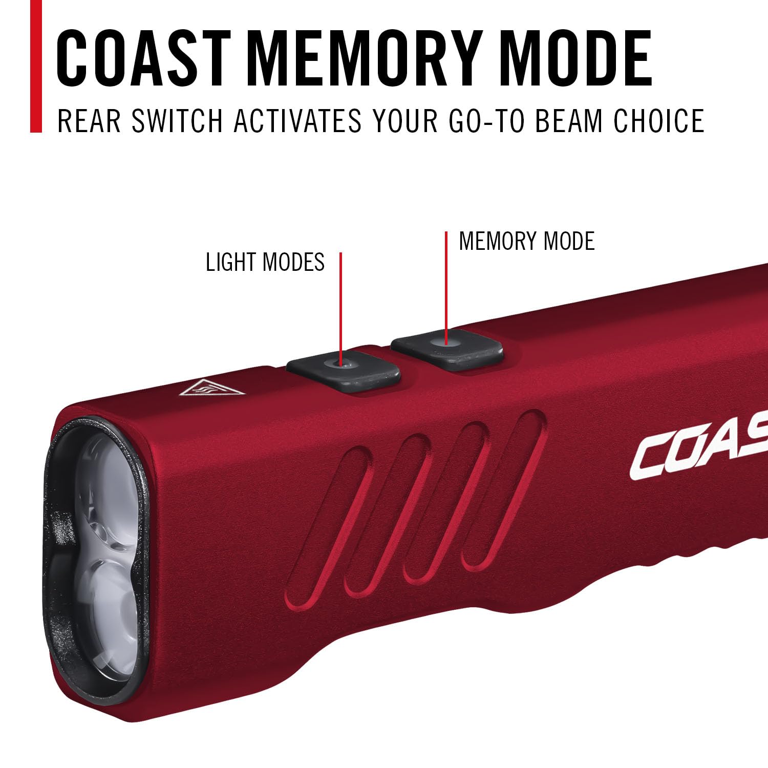 Coast Slayer Lampe torche LED rechargeable USB-C 1150 lumens avec spot/inondation, mode mémoire et clip de poche, rouge