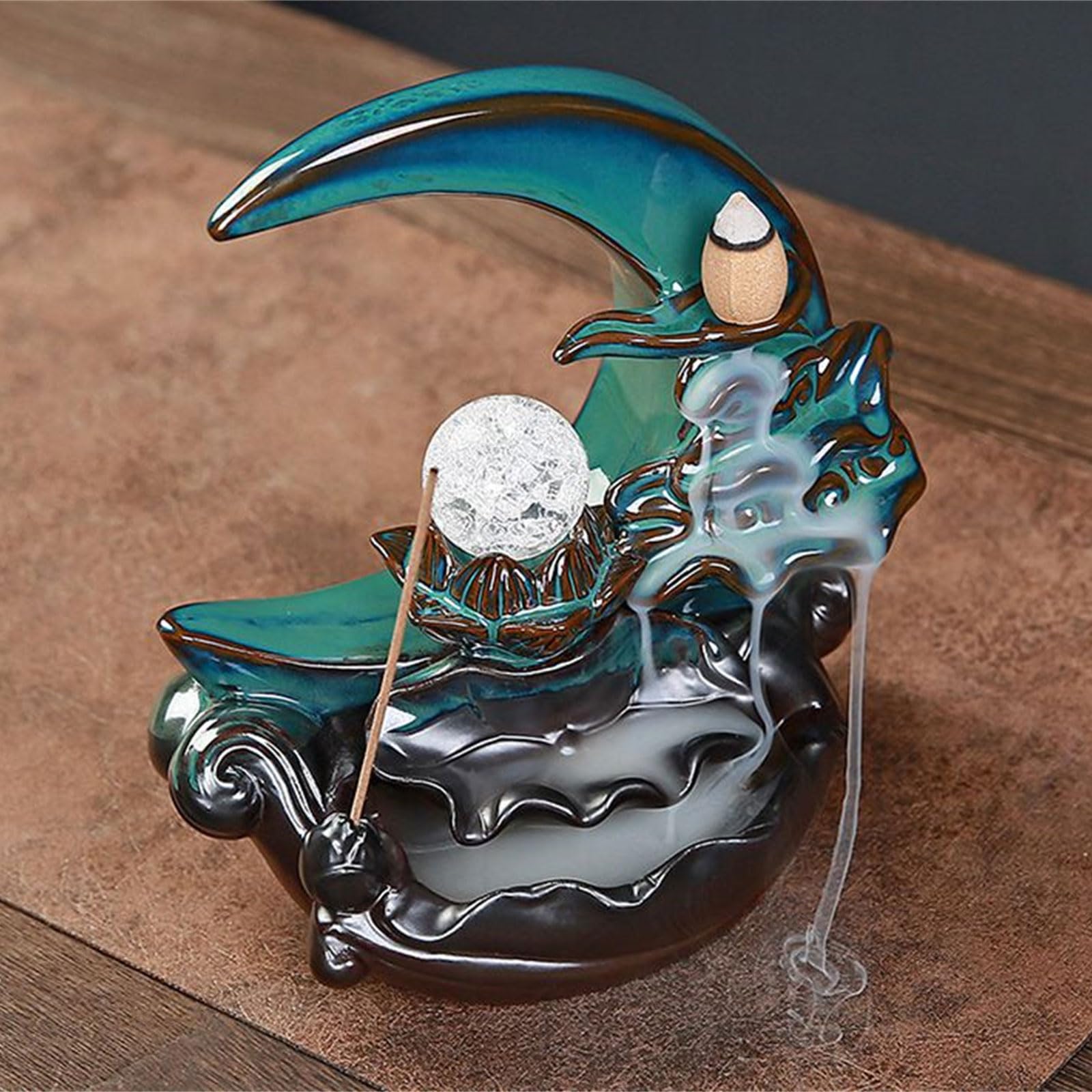 Bruciatore incenso lunare, bruciatore incenso a Cascata in Ceramica, Supporto per riflusso per aromaterapia, Ornamento per la casa, Supporto per riflusso a Cascata