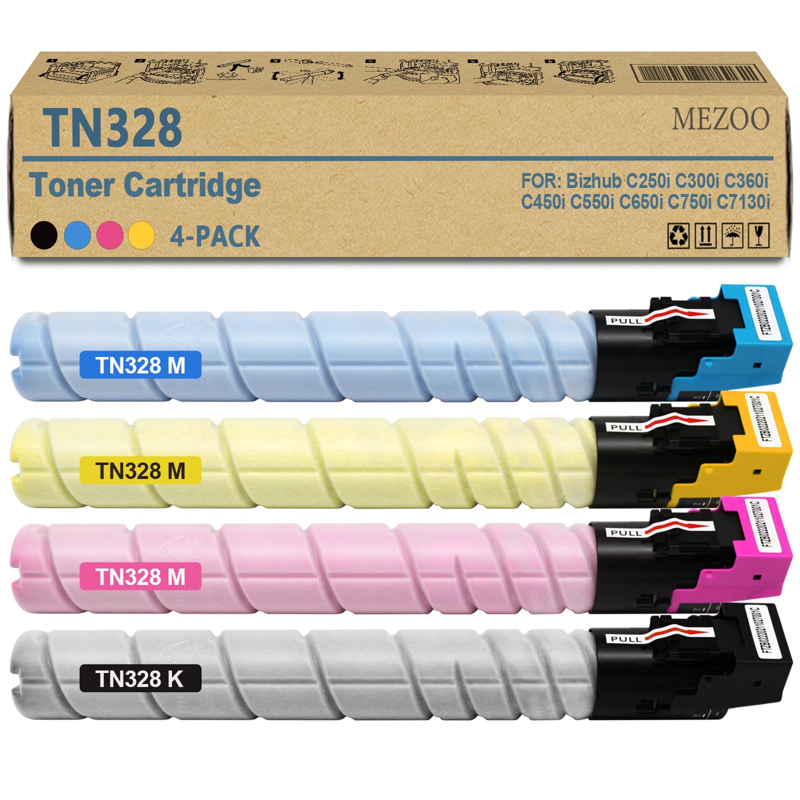 TN328 TN-328 Toner Cartridge High Yield Compatible for TN-328 TN328K TN328C TN328M TN328Y Toner Cartridge Replacement for Konica Minolta Bizhub C250i C300i C360i C450i C550i C650i C750i C7130i Printer