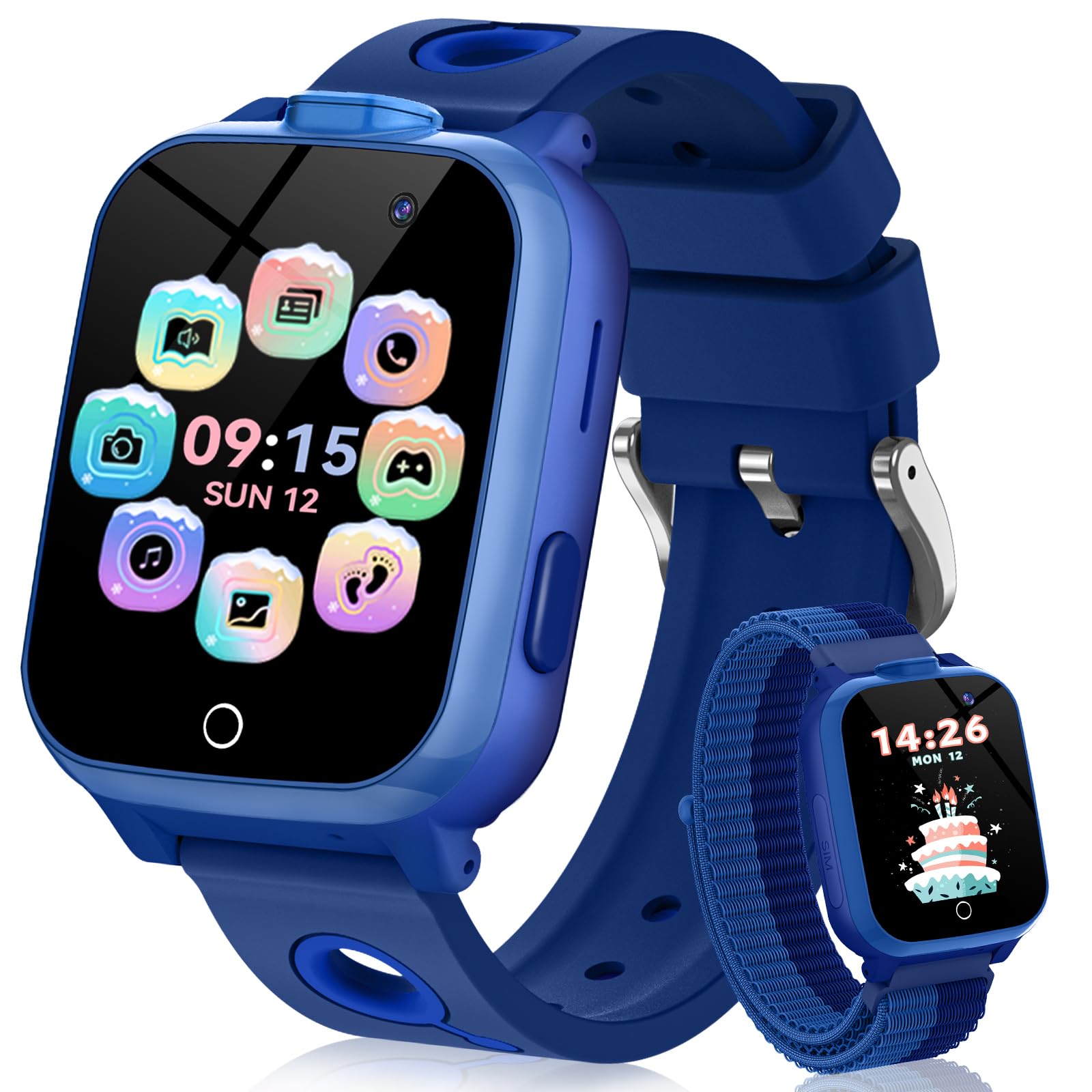 AIMIUVEI Reloj Inteligente NiƱo - Smartwatch NiƱos con Haga y Responder Llamadas, Audiolibros, 30 Juegos, SOS, Tarjetas de Aprendizaje de InglƩs, Modo Escolar, NiƱos y NiƱas