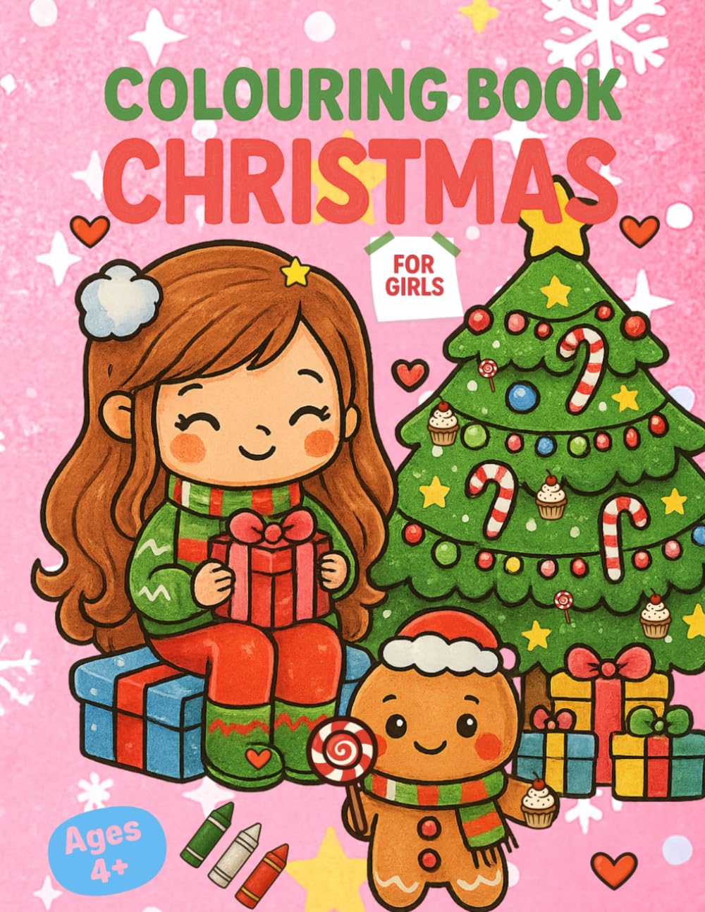 Colouring Book Christmas: Cute and Simple Christmas Colouring Pages for Girls Ages 4+
